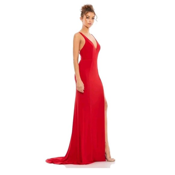New MAC DUGGAL 25846 Red Sleeveless Plunge Neck High Slit Gown Women's (6) $278 - Picture 3 of 13